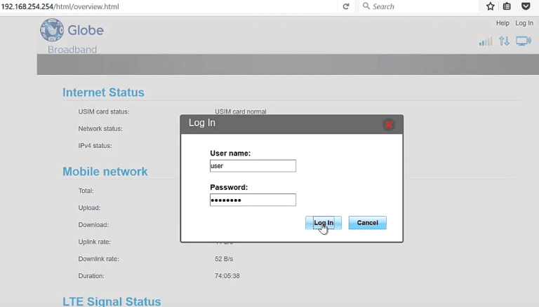 192.168 l 254.254 Globe at Home Login